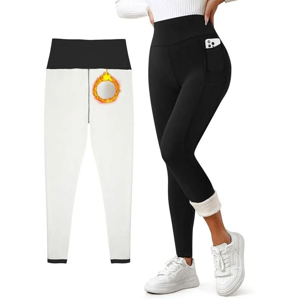Women's XS Fleece Lined Leggings With Pockets Weather‎ Thick Thermal Warm Winter